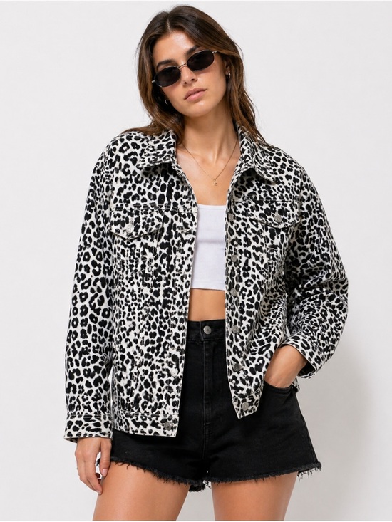 Laura Ashley Jackets & Blazers - Laura Ashley Snow Leopard Print Denim Jacket XL